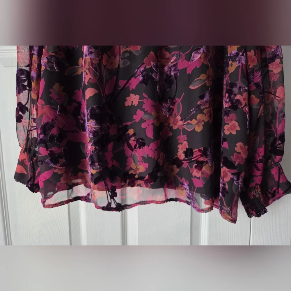 NWT Elie Tahari Woman Floral Tie-Neck Blouse - Pink/Magenta Size 2X